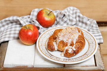 Saint Martin's croissant. Traditional polish cake with poppy seed filling decorated with icing and nuts