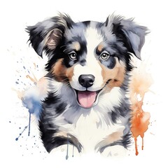 Whimsical Wonder Adorable Border Collie Puppy in Watercolor Style, a Charming Portrait of Playfulness and Intelligence. created with Generative AI