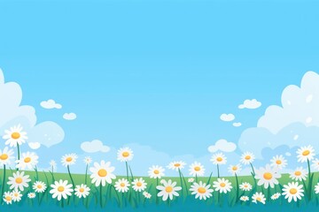 Fototapeta na wymiar Beautiful Animated Daisiy Flower Background with Empty Copy Space for Text - Flowers Daisiys Nature Backdrop - Flat Vector Flower Graphic Illustration Wallpaper created with Generative AI Technology