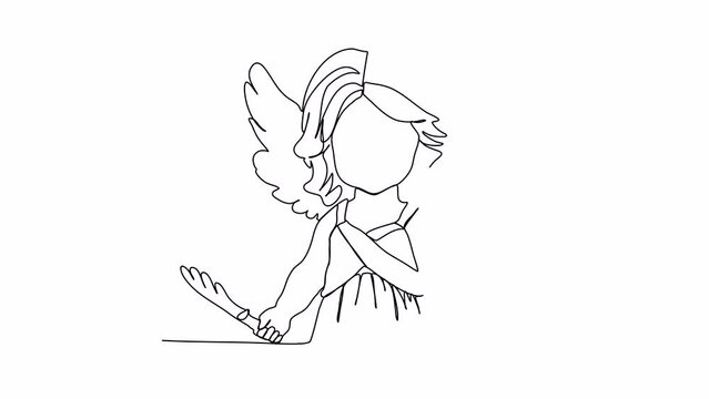 Cute cupid , one line drawing animation. Video clip with alpha channel.