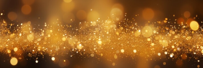 Naklejka premium Blurred gold background with confetti and sparkles, bright colorful background, banner