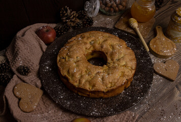 apple pie charlotte on the table.foodphoto