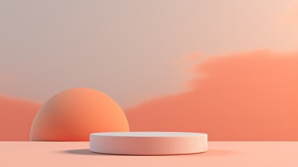 Minimal peach orange podium background for product presentation. Soft warm pastel product display backdrop