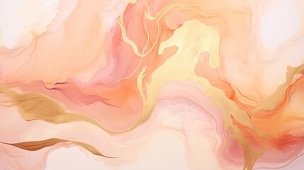 Luxury peach and gold marble ink texture background banner. elegant peach orange golden backdrop - obrazy, fototapety, plakaty