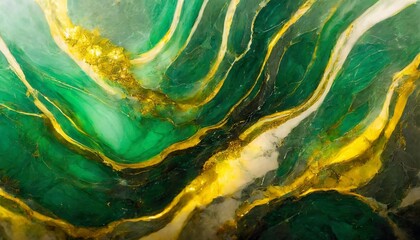 Marble ink colorful. Green and gold marble pattern texture abstract background.