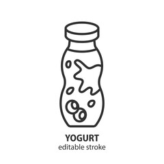 Yogurt bottle line icon. Dairy product vector illustration. Editable stroke.