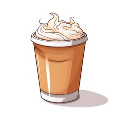 Aesthetic Cartoon Chai Latte Cup with Steam in 2D on White Background