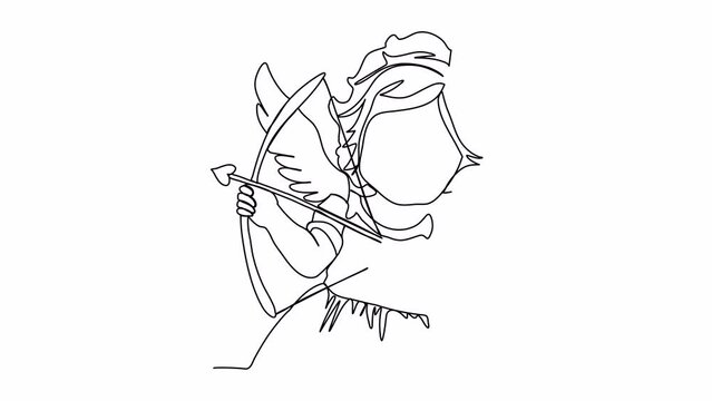 Cute cupid , one line drawing animation. Video clip with alpha channel.