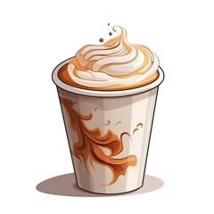 Aesthetic Cartoon Chai Latte Cup with Steam in 2D on White Background