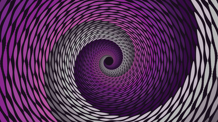 Abstract spiral round vortex dotted spinning line background in purple shade. This creative minimalist background can be used as a banner or wallpaper.