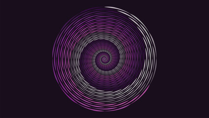 Abstract spiral round vortex dotted spinning line background in purple shade. This creative minimalist background can be used as a banner or wallpaper.