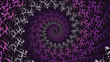 Abstract spiral round vortex dotted spinning line background in purple shade. This creative minimalist background can be used as a banner or wallpaper.