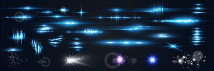 Set of bright light rays.Brigh light on the background.
