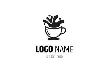 Coffee logo with splash effect flat vector design style