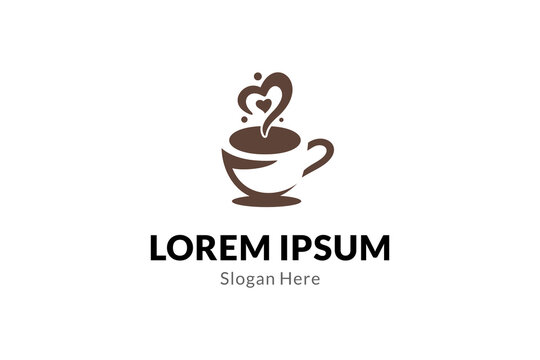 Coffee logo with forming love symbol flat vector design style