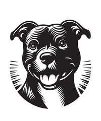 English Staffordshire Bull Terrier. Staffy dog. Beautiful logo, icon, label. in realistic engraving style. Black and white color