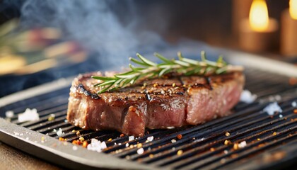 Beef steaks on the grill 