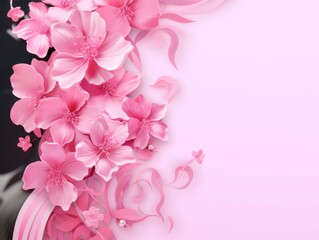 Floral swirls in pink background: dynamic rose petals in a stylized digital composition.