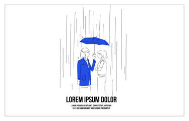 hand drawn vector illustration of people holding umbrella_ optimistic, invite, inclusive, friends, corporate, couple, wellness, support _ heartwarming editorial illustration 