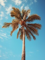 Tropical landscape with tall palm trees against a bright blue sky - perfect for travel or tropical themed design