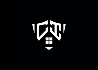 Real estate letter CI shield shape logo and house building vector template