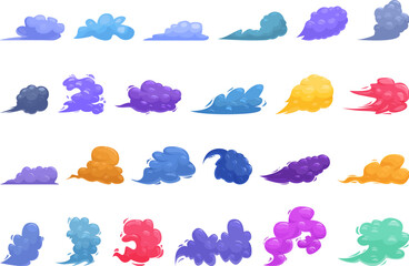 Speed smoke icons set cartoon vector. Car dust dirty. Smog heavy - obrazy, fototapety, plakaty