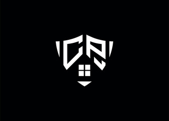 Fototapeta premium Real estate letter CP shield shape logo and house building vector template