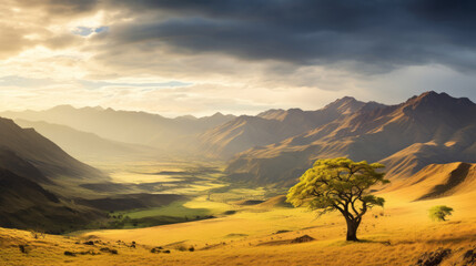 tranquil scene of the rolling plains and low mountains of Cordoba, Argentina, during sunrise