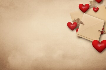 Vintage love letters forming a heart on a parchment-colored background. Background.