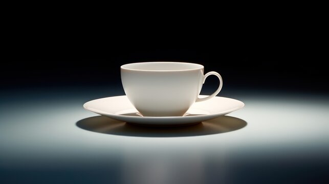  a white cup sitting on top of a saucer on top of a saucer on top of a plate on top of a blue table top of a table.