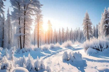 Naklejka premium winter landscape with snow covered trees