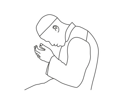 recommend clip art: Vector drawing  of Muslim man praying   line art  hand drawn