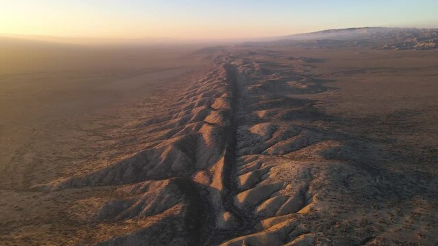 Aerial shot of a small section of the San Andreas Earthquake Fault  as it runs through the desert North West of Los Angeles