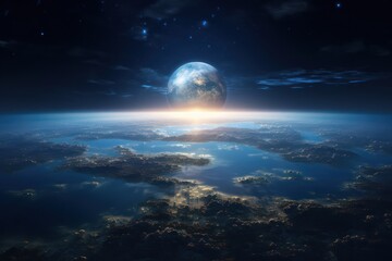 Fototapeta na wymiar view from moon - sunrise of earth