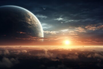 Obraz na płótnie Canvas view from moon - sunrise of earth
