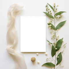 Minimalist 5x7 Greeting Card Mockup with Cream Ribbon and Botanical Accents