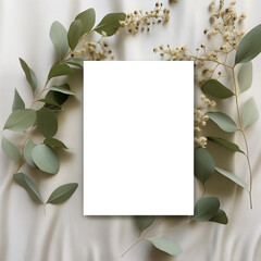 Contemporary 5x7 Card Mockup Surrounded by Green Leaves. Transparent PNG Mockup