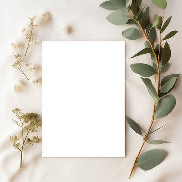 Soft Greeting 5x7 Card Mockup with Delicate Flowers and Leaves Transparent PNG Mockup