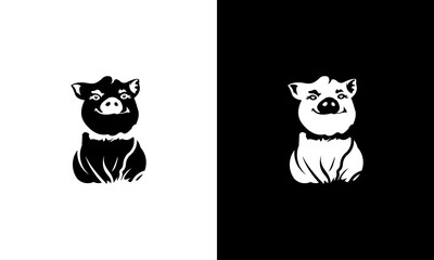 pig icon black and white background logo design vector