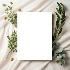 Stylish 5x7 Card Mockup with Olive Branches and Beads Transparent PNG Mockup