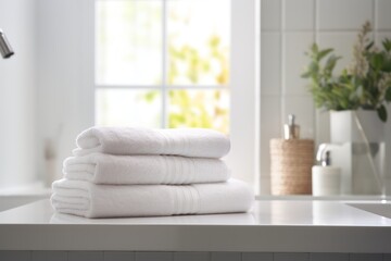 Fototapeta na wymiar White Modern blurred bathroom interior with towels. Home design