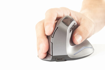 Isolated vertical mouse. Concept of body health. Office syndrome concept. Carpal Tunnel Syndrome