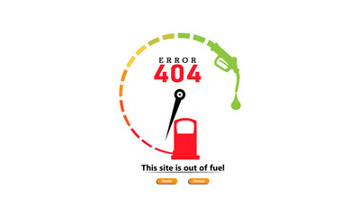 Error 404 abstract design with fuel meter, fuel pump vector illustration. Webpage internet security warning to use in programming, web development, webpage error, error 404 projects. 