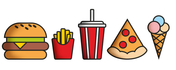 Fast food icons set. Junk food concept.