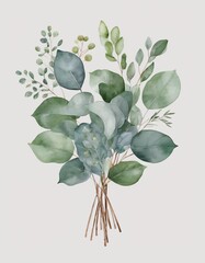 A bouquet with green leaves and eucalyptus branches. Generative ai
