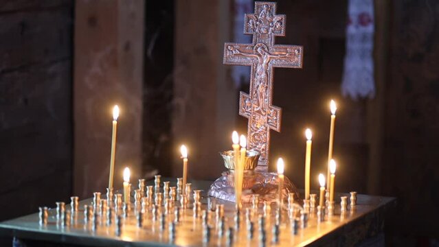 Orthodox Church Candle Stand with Candles.