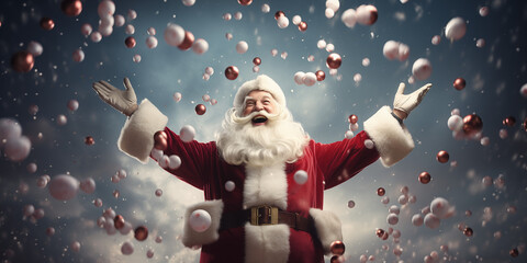 Der Weihnachtsmann jubelt und feiert lautstark - obrazy, fototapety, plakaty