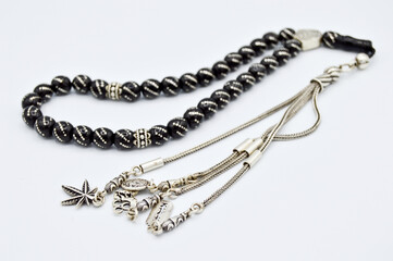 Black and silver beads sequenced, short rosary, tespih tesbih