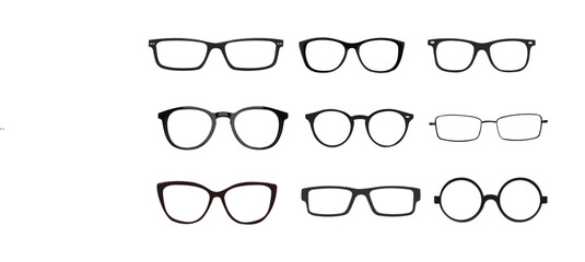 Black and white Glasses frames. Vector Isolated Set of Different Glasses Frames