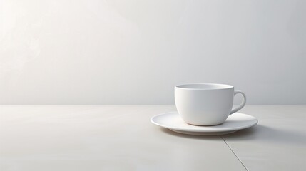  a white coffee cup sitting on top of a saucer on top of a white counter top next to a cup of coffee on top of a saucer on a saucer.